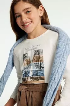 Хлопковая рубашка Mayoral с длинными рукавами для мальчиков и девочек, синий