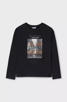 Хлопковая рубашка Mayoral с длинными рукавами для мальчиков и девочек, черный