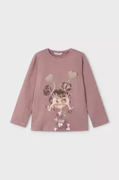 Хлопковая рубашка Mayoral с длинными рукавами для мальчиков и девочек, розовый