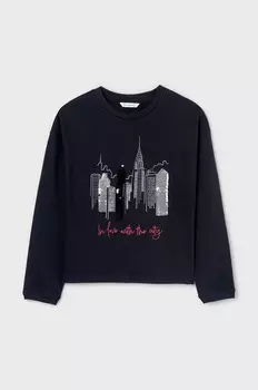 Хлопковая рубашка Mayoral с длинными рукавами для мальчиков и девочек, черный