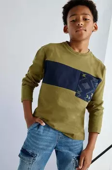 Хлопковая рубашка Mayoral с длинными рукавами для мальчиков и девочек, зеленый