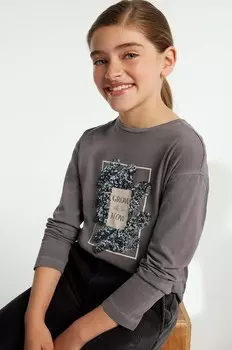 Хлопковая рубашка Mayoral с длинными рукавами для мальчиков и девочек, серый