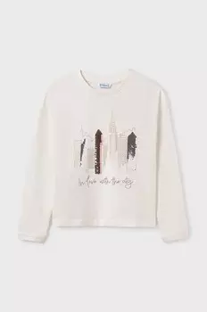 Хлопковая рубашка Mayoral с длинными рукавами для мальчиков и девочек, белый