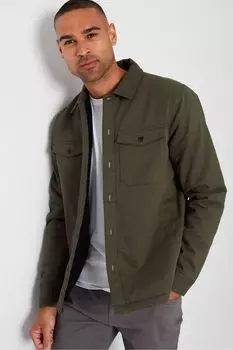 Хлопковая рубашка на подкладке из искусственной овчины Threadbare, хаки