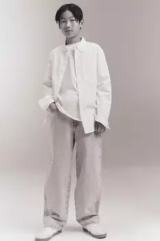 Хлопковая рубашка на пуговицах H&M, белый