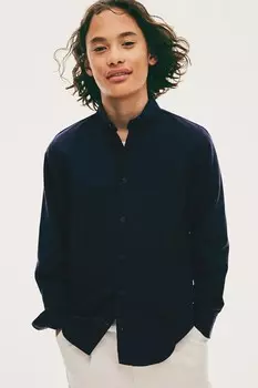 Хлопковая рубашка на пуговицах H&M, синий