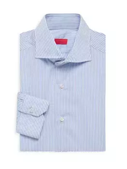 Хлопковая рубашка на пуговицах Isaia, цвет blue stripes