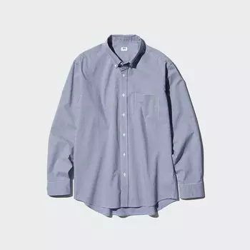 Хлопковая рубашка на пуговицах в клетку UNIQLO, синий