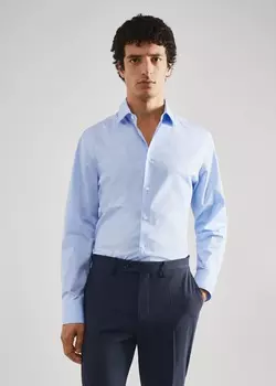 Хлопковая рубашка облегающего кроя MANGO, синий