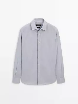 Хлопковая рубашка обычного кроя в тонкую полоску Massimo Dutti, синий
