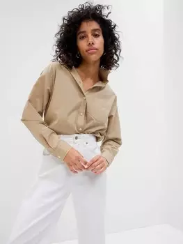 Хлопковая рубашка оверсайз Gap, бежевый