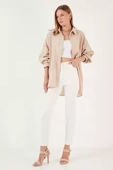 Хлопковая рубашка оверсайз из тканого материала 6234760 Lela, камень