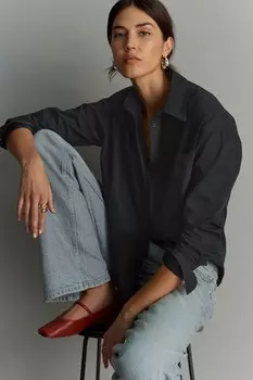 Хлопковая рубашка оверсайз Next, черный