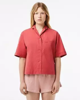 Хлопковая рубашка оверсайз с короткими рукавами Lacoste, розовый