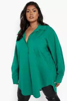 Хлопковая рубашка плюс оверсайз Boohoo, зеленый