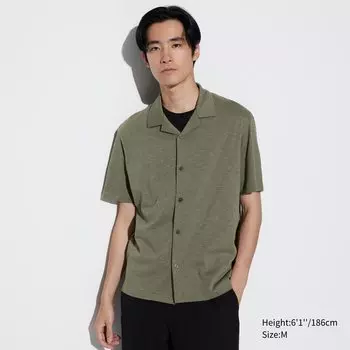 Хлопковая рубашка-поло AIRism с открытыми пуговицами воротника UNIQLO, оливково-зеленый