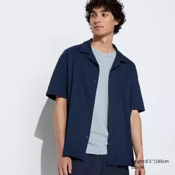 Хлопковая рубашка-поло AIRism с открытыми пуговицами воротника UNIQLO, темно-синий
