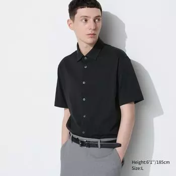 Хлопковая рубашка-поло AIRism с пуговицами UNIQLO, черный
