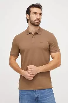 Хлопковая рубашка-поло BOSS Boss, коричневый