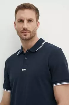 Хлопковая рубашка-поло CASUAL Boss Orange, темно-синий