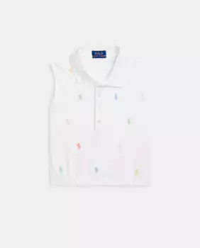 Хлопковая рубашка поло для девочек без рукавов Polo Ralph Lauren, белый