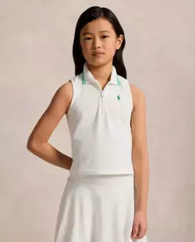 Хлопковая рубашка поло для девочек без рукавов Polo Ralph Lauren, белый