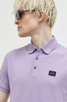 Хлопковая рубашка-поло HUGO Hugo, фиолетовый