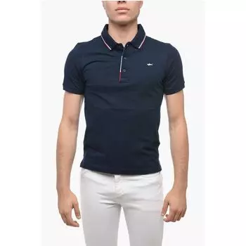 Хлопковая рубашка-поло на 3 пуговицах с металлическим логотипом Paul & Shark, синий