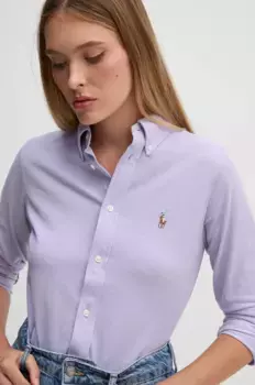 Хлопковая рубашка Polo Ralph Lauren, фиолетовый