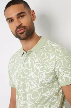 Хлопковая рубашка-поло с цветочным принтом Threadbare, зеленый