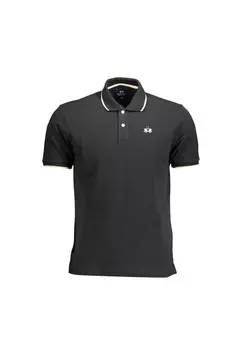 Хлопковая рубашка-поло с контрастной вышивкой La Martina, черный