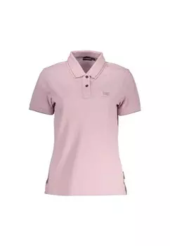 Хлопковая рубашка-поло с контрастными деталями и вышивкой логотипа Napapijri, розовый