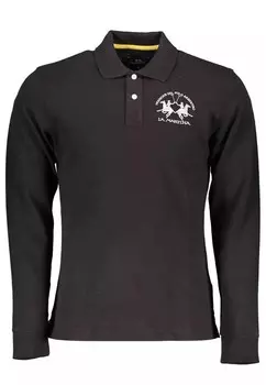 Хлопковая рубашка-поло с контрастными деталями и логотипом La Martina, черный