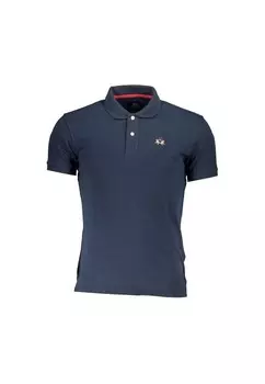 Хлопковая рубашка-поло с контрастными деталями и вышивкой логотипа La Martina, синий