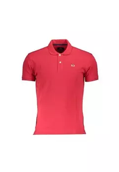 Хлопковая рубашка-поло с контрастными деталями и вышивкой логотипа La Martina, красный