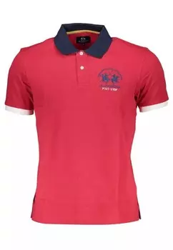 Хлопковая рубашка-поло с контрастными деталями и вышивкой логотипа La Martina, красный