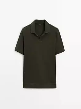 Хлопковая рубашка-поло с короткими рукавами Massimo Dutti, хаки