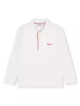 Хлопковая рубашка-поло с логотипом HUGO KIDS, белый