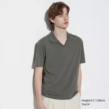 Хлопковая рубашка-поло с открытым воротником AIRism UNIQLO, оливково-зеленый