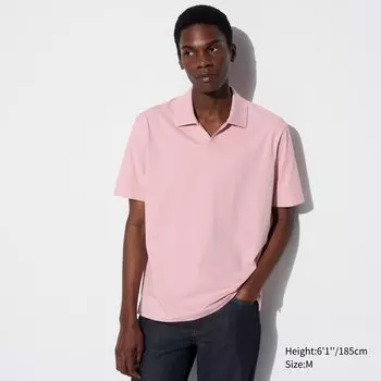 Хлопковая рубашка-поло с открытым воротником AIRism UNIQLO, розовый