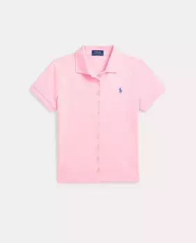 Хлопковая рубашка-поло с планкой на пуговицах Polo Ralph Lauren, цвет Rosa