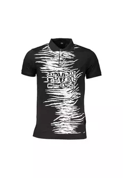 Хлопковая рубашка-поло с принтом и логотипом Cavalli Class, черный