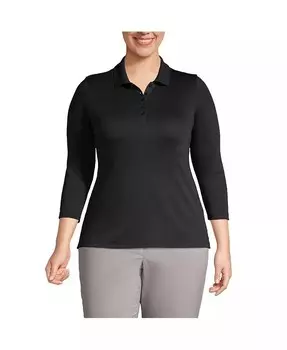 Хлопковая рубашка-поло с рукавами 3/4 Supima больших размеров Lands' End, черный