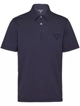 Хлопковая рубашка-поло с треугольным логотипом Prada, синий