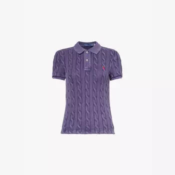 Хлопковая рубашка-поло с вышитым фирменным воротником Polo Ralph Lauren, синий