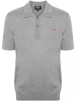 Хлопковая рубашка-поло с вышитым логотипом APC A.P.C., серый