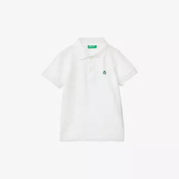 Хлопковая рубашка-поло с вышитым логотипом для 1–6 лет Benetton, белый
