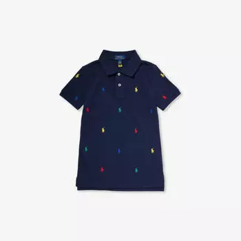 Хлопковая рубашка-поло с вышитым логотипом для мальчиков Polo Ralph Lauren, темно-синий
