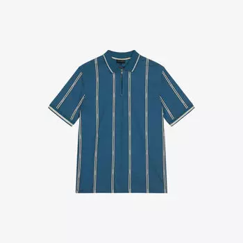 Хлопковая рубашка-поло стандартного кроя на молнии в фирменную полоску Ted Baker, бирюзовый