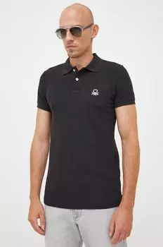 Хлопковая рубашка-поло United Colors of Benetton, черный